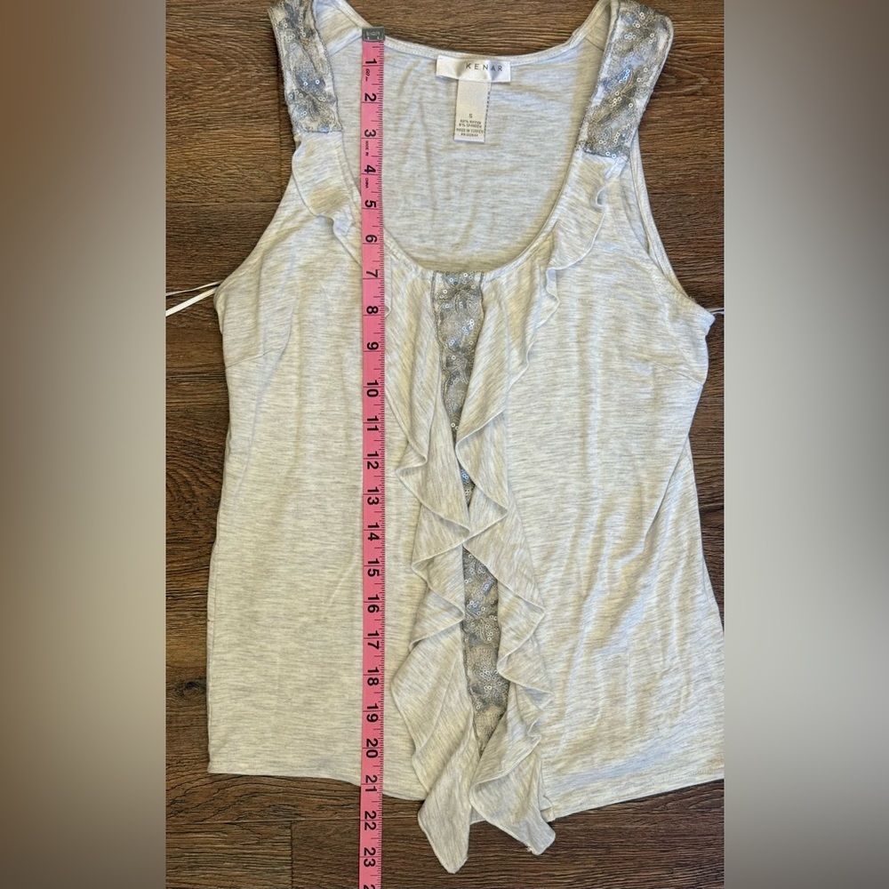 KENAR Light Gray Ruffle Tank Top - Picture 4 of 4